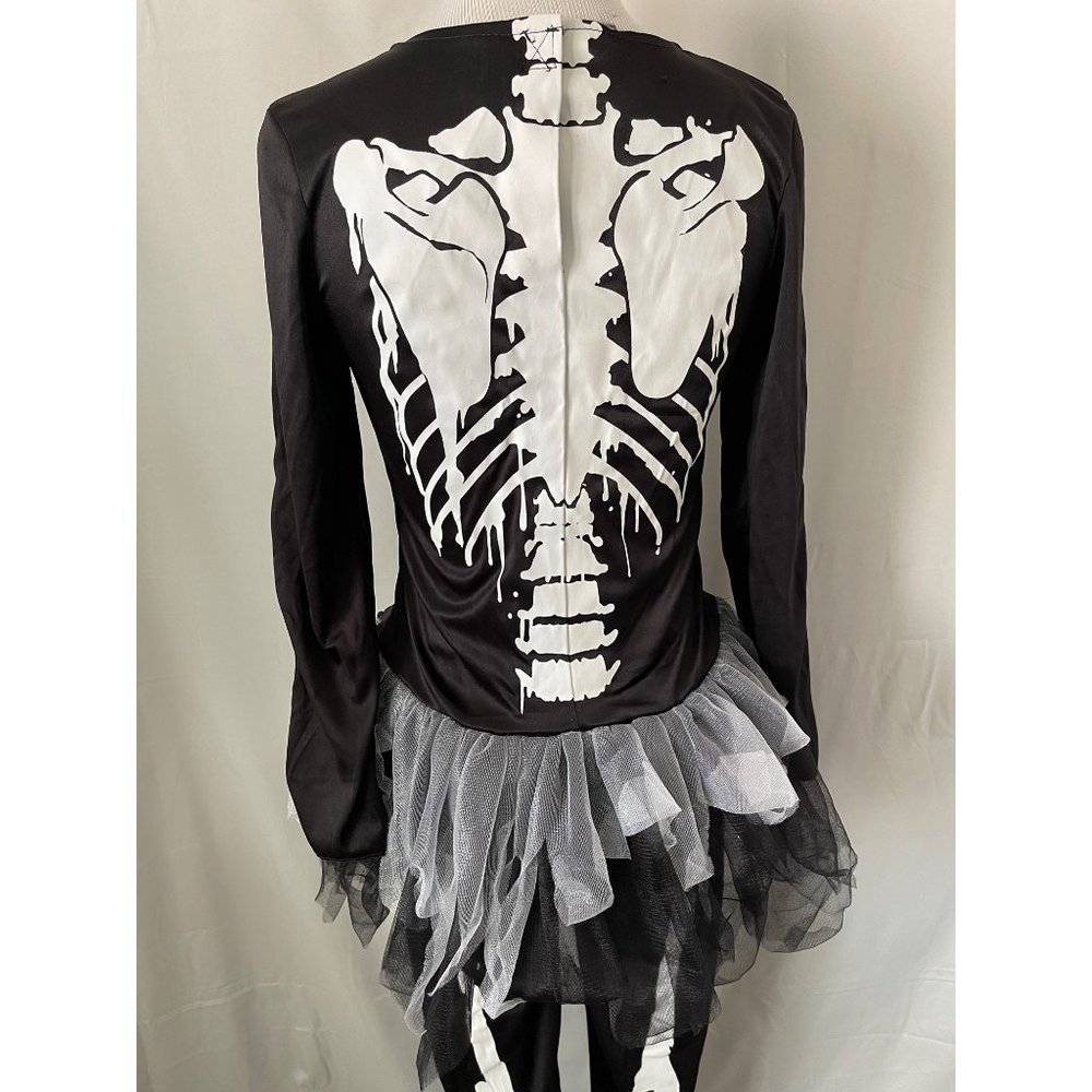 Girls Black/White Skeleton Tulle Bottom Top & Pant Halloween Costume - Picture 6 of 12